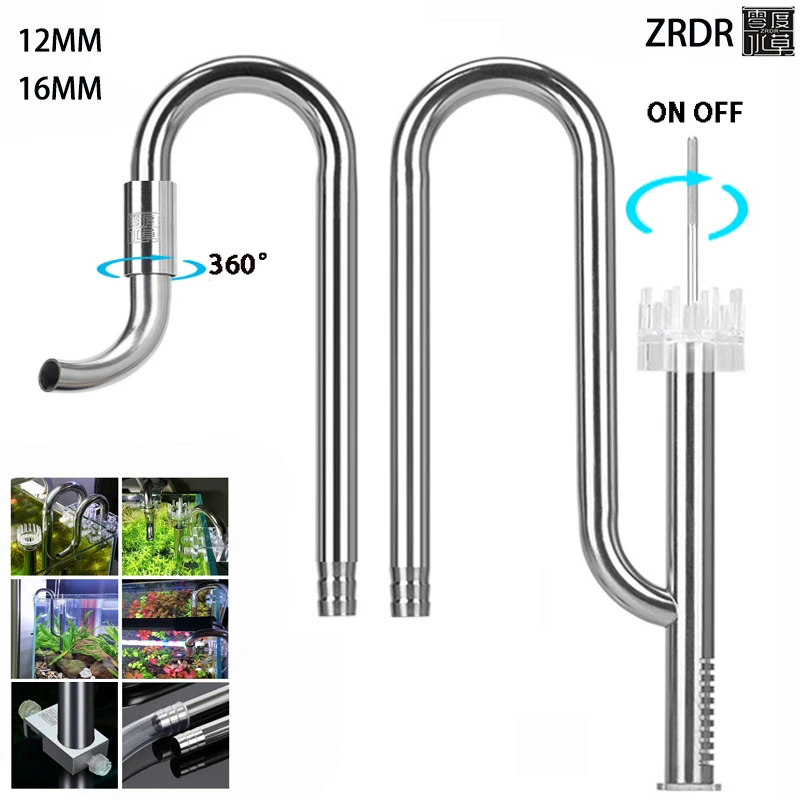 ZRDR Aquarium Lily Pipe with Surface Skimmer Inflow and Outflow Stainless Steel for Aquarium Filter Planted Fish Tank Filter