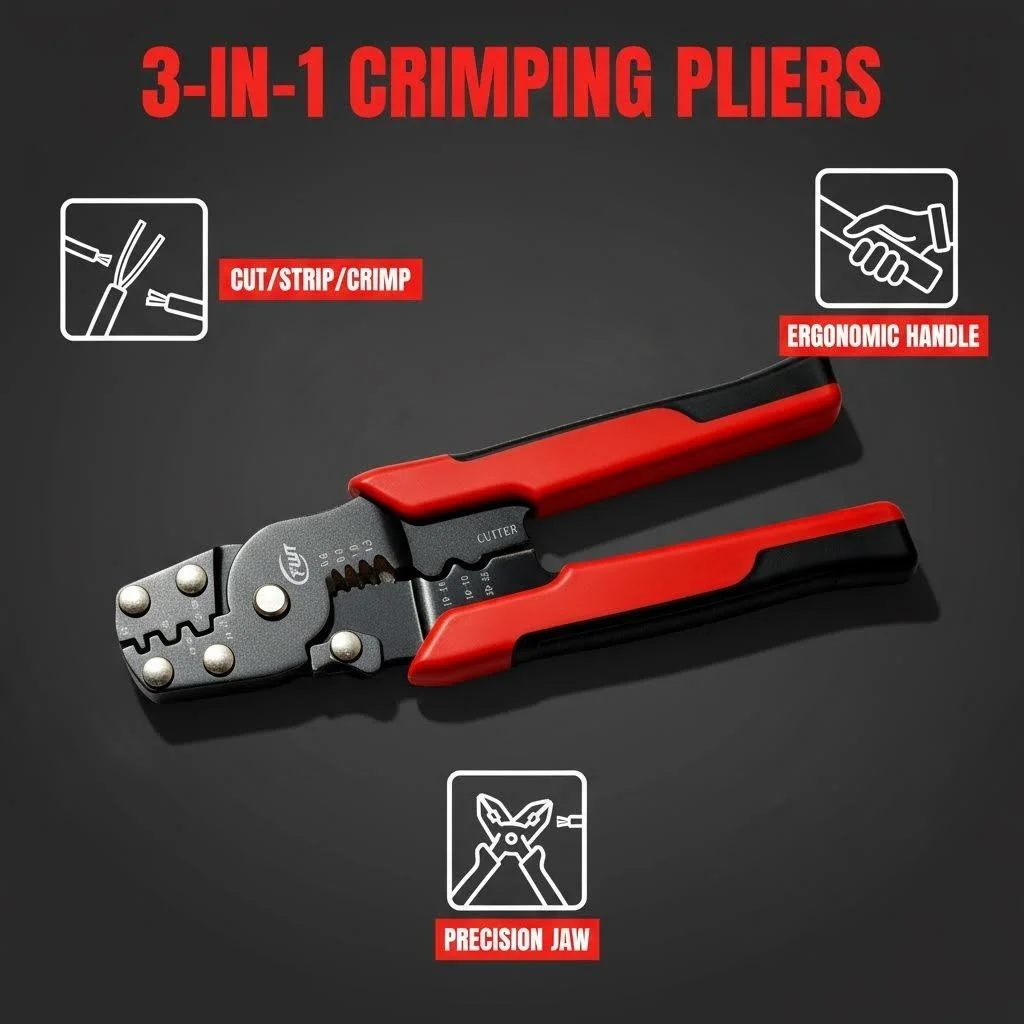 3-in-1 Wire Crimping Pliers, All-In-One Stripper Cutter, Universal Crimper For Automotive Household Electrical Repair