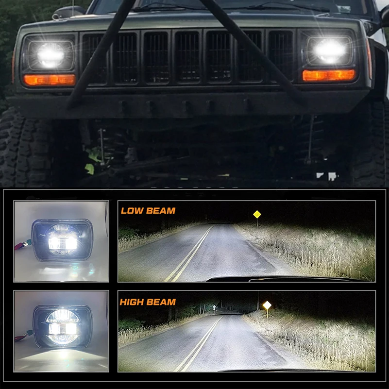5×7 7x6 Inch Square Led Headlight High/Low Beam Led Headlamp for Jeep Wrangler XJ YJ Cherokee H6054 6052 6054 H5054 .