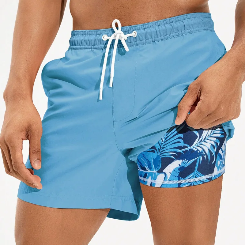 cross-border swimming trunks beach pants men's four-corner lining loose quick-drying flat-angle swimsuit plain shorts GMA3467