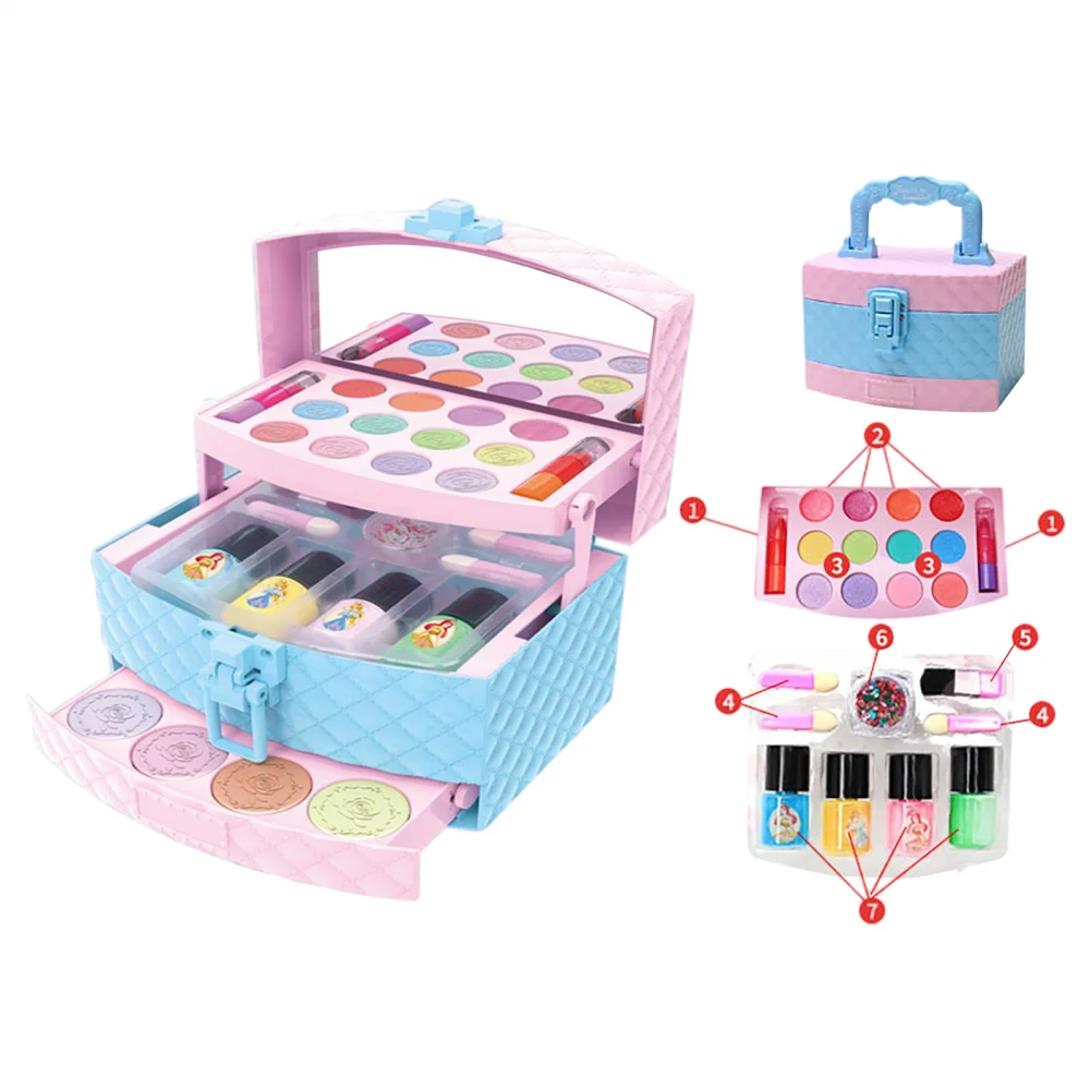 

27PCS Kids Makeup Kit Real Cosmetic Safe Non-Toxic & Washable Princess Makeup Set with Delicate Cosmetic Box Kids Birthday Gifts