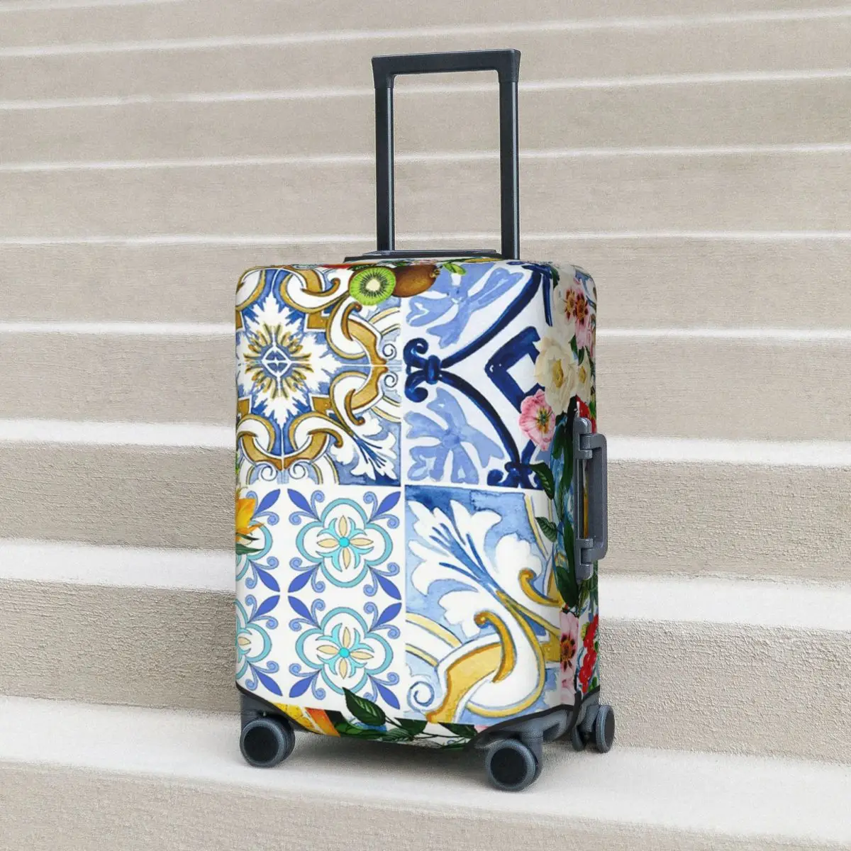 

Sicilian Tiles,mediterranean,mosaic,lemons Suitcase Cover Protection Elastic Trip Luggage Protector Covers for 18-32 Inch