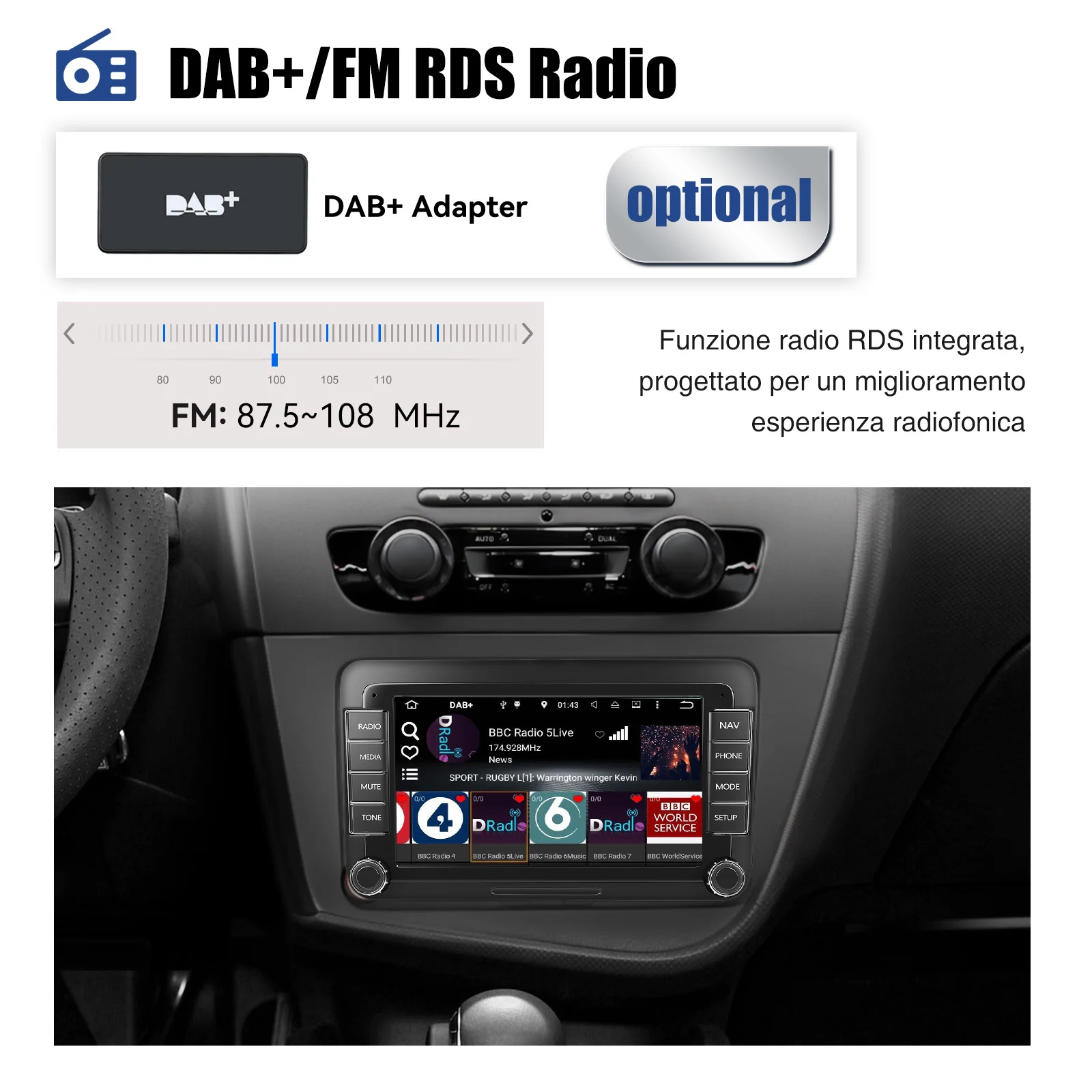 ESSGOO 7'' 32/64GB Android 15 Für Seat Leon 1P1 05-11 Touchscreen GPS Navi WIFI RDS Kabelloses Carplay Android Auto AI Sprachsteuerung Headunit – Detail 12