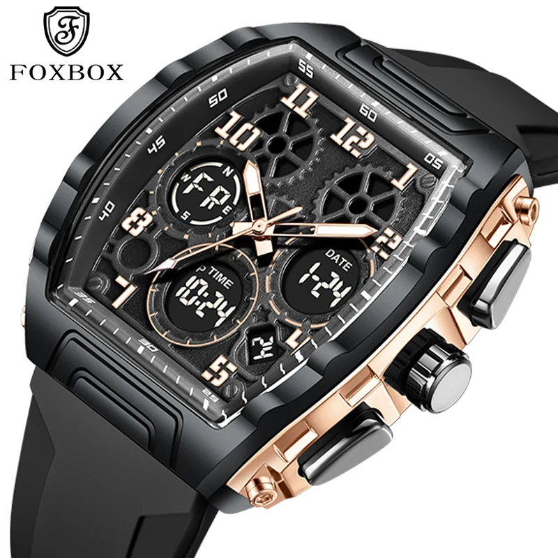 FOXBOX 2026 TOP Man watch fashion electronic LED dual display luminous date quartz waterproof luxury military watches men reloj