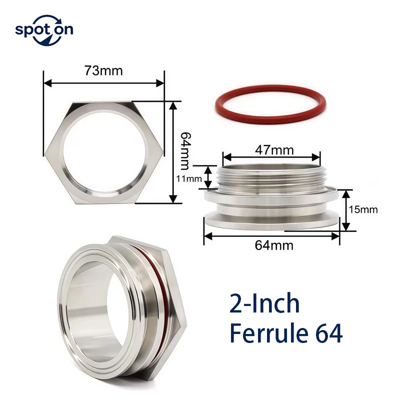 Sanitary Food Grade 304 Stainless Steel Quick-install Tank Bulkhead Fitting 1.5