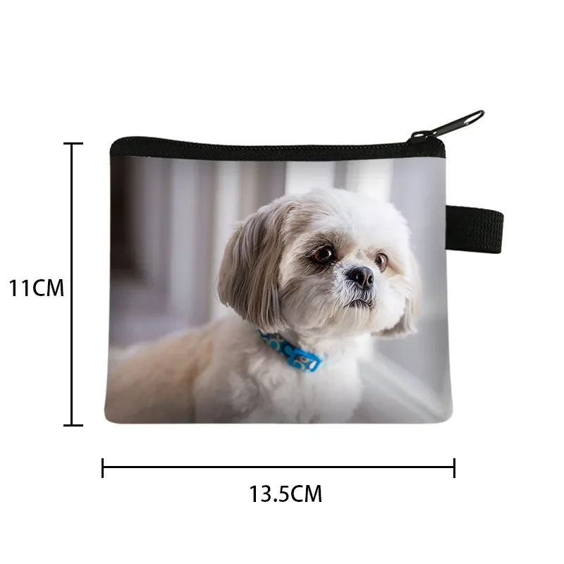 Kawaii Shih Tzu Dog / Bichon Frise Print Coin Purse Women Coin Bags Earphone ID Credit Card Key Bag Holder Small Wallets Gift