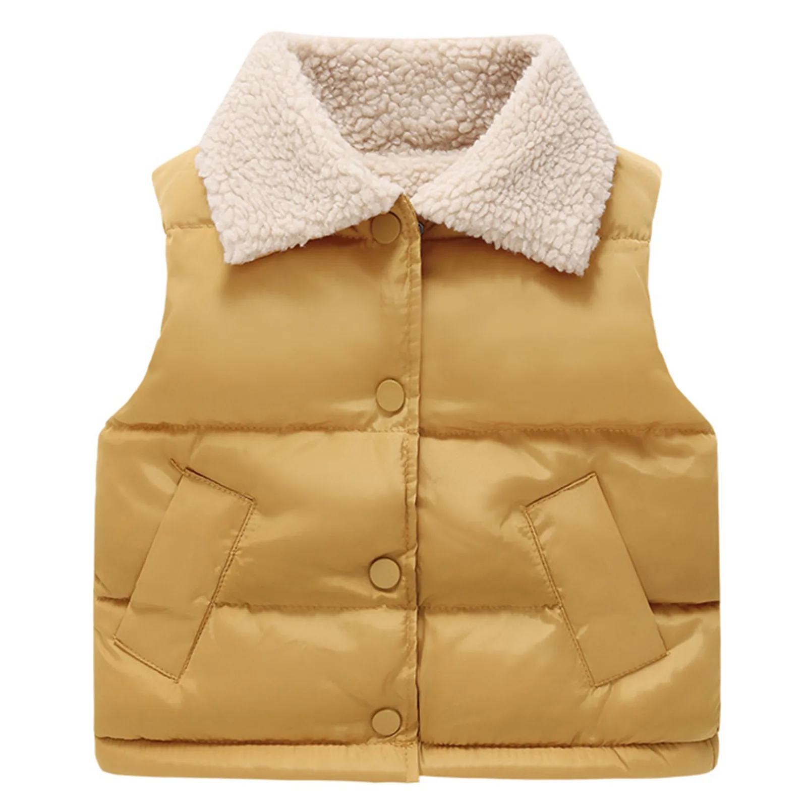 Winter Wool Kids Boys Infant Girl Clothing Toddler Thicken Solid Color Turn-down Collar Down Vest For 1-8 Y Kids Girls Clothes