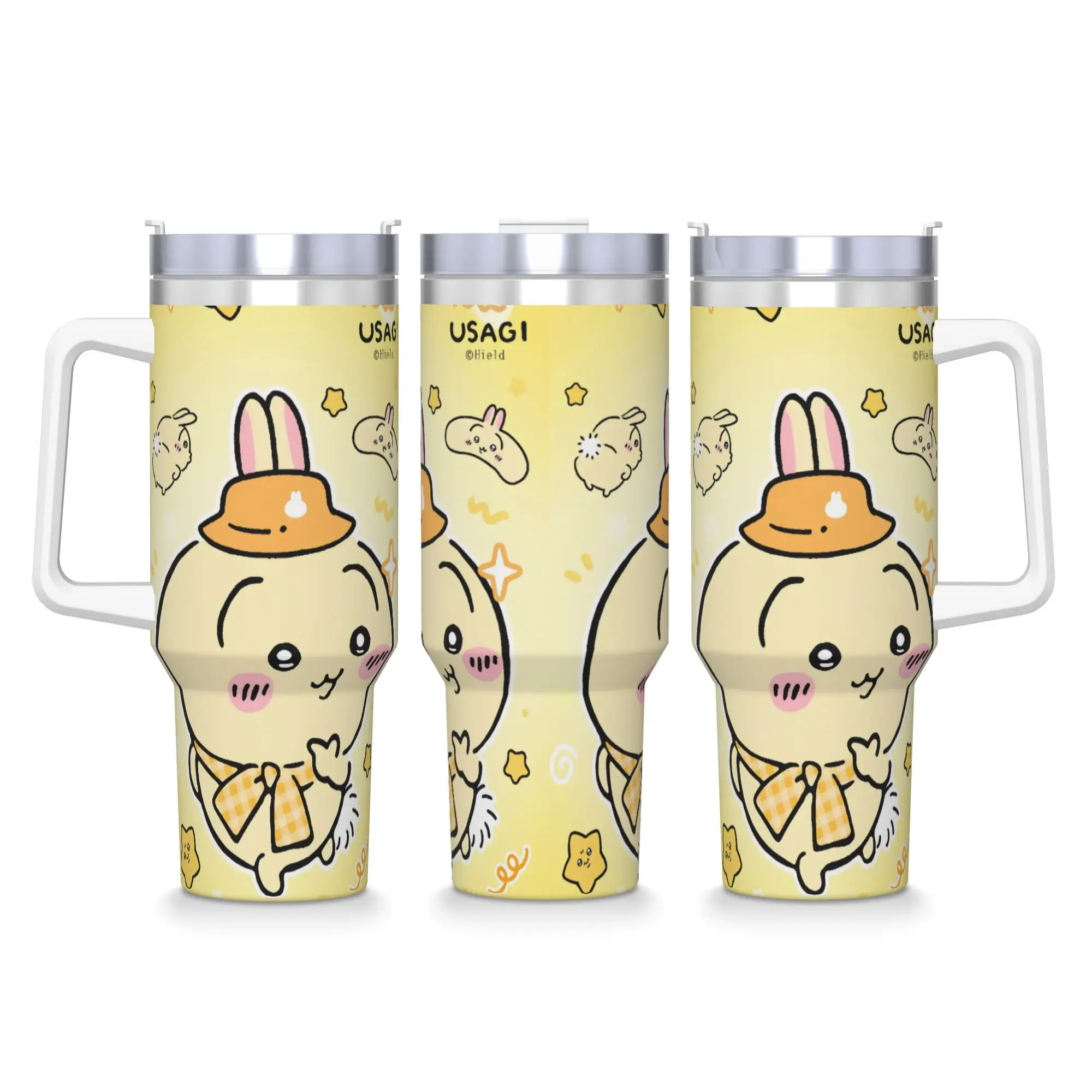 usagi كوب حراري للشاطئ مصنوع من الفولاذ المقاوم للصدأ مع شفاطات وغطاء، أكواب كبيرة للسيارة، زجاجة مياه باردة وساخنة