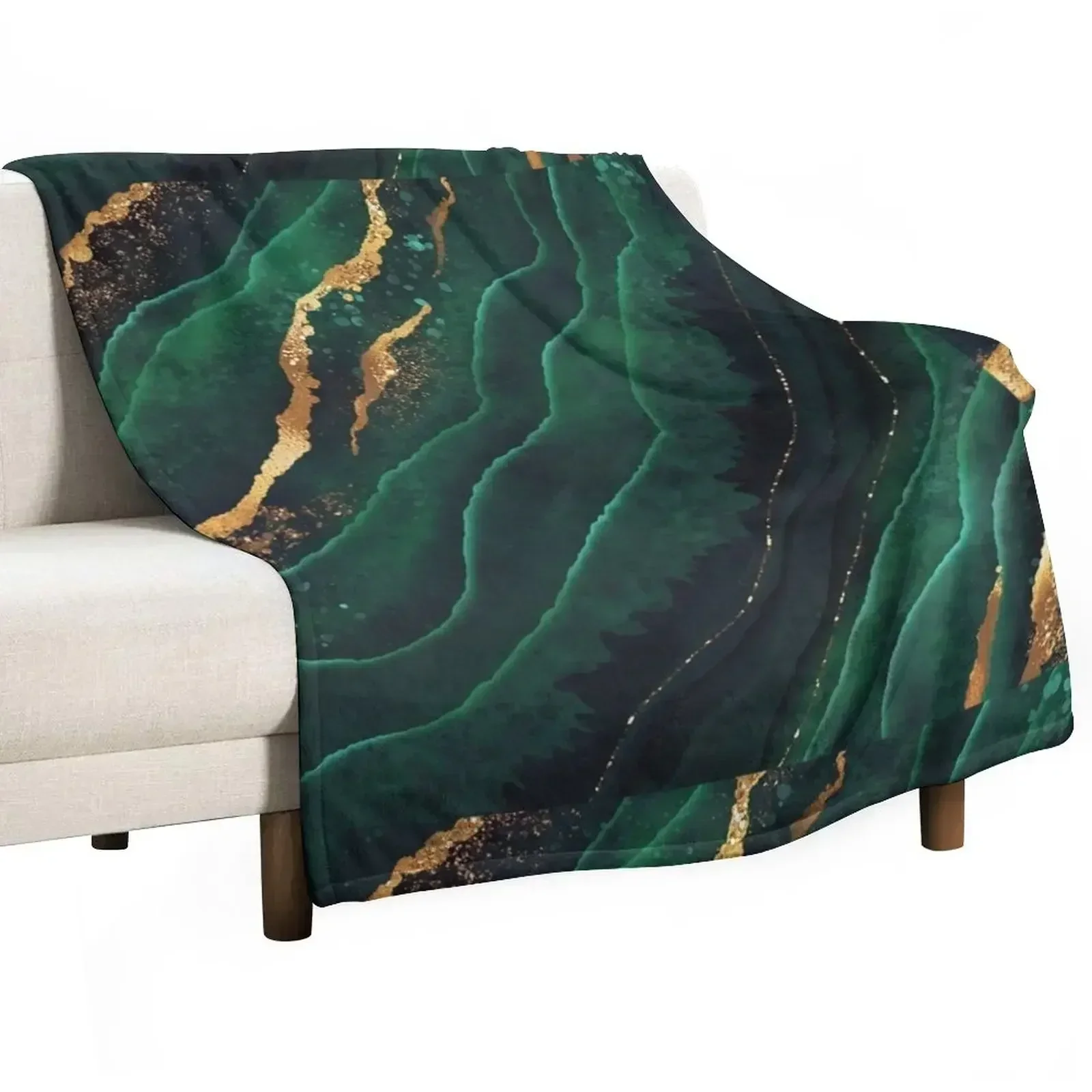 Dark green and gold streaks marble print Throw Blanket for winter Thin Fashion Sofas Heavy Beautifuls Soft Blankets