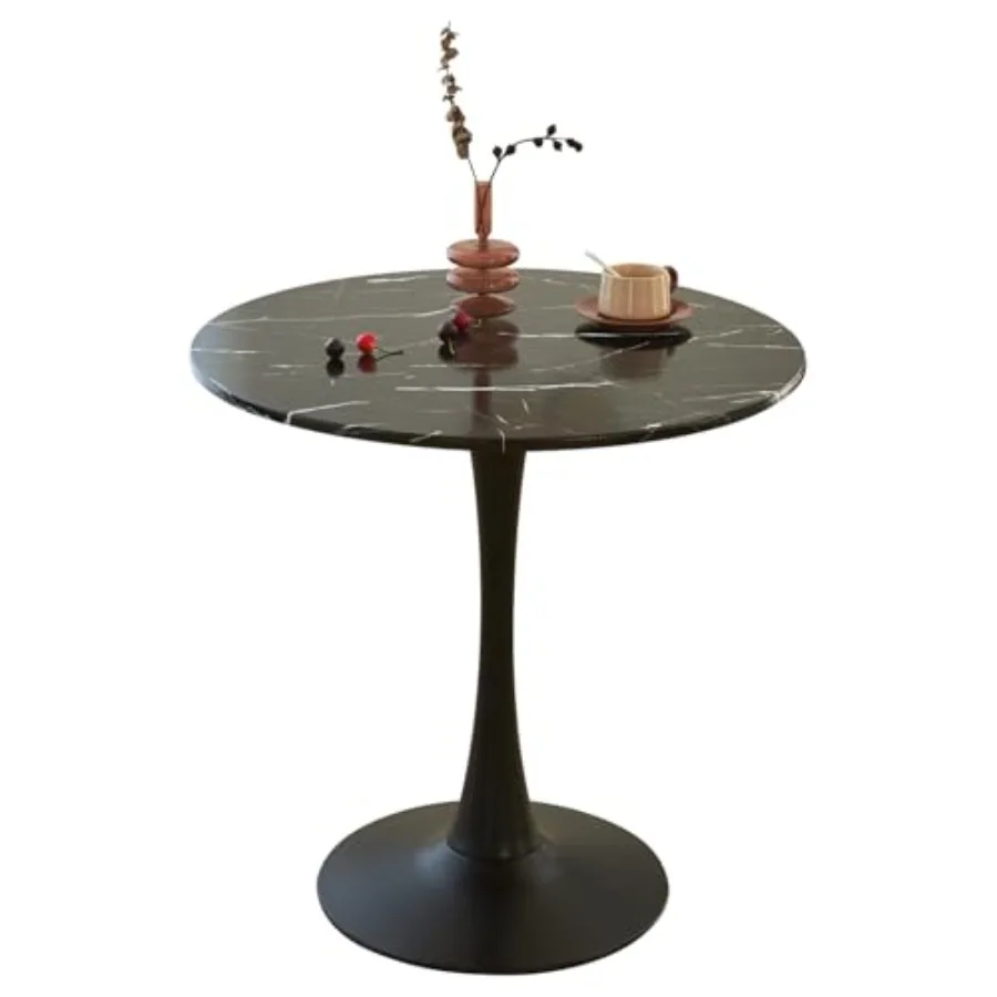 

Round Dining Tulip Table for 2 Mid-Century Modern Table with Sturdy Metal Pedestal for Kitchen Bistro Cafe Leisure Faux Marble