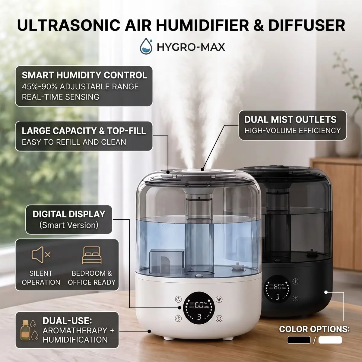 2026NewUpgrade 3LAir Humidifier Professional Large Capacity Home Air Humidifiers Desktop Water Mist Diffuser With Remote Control