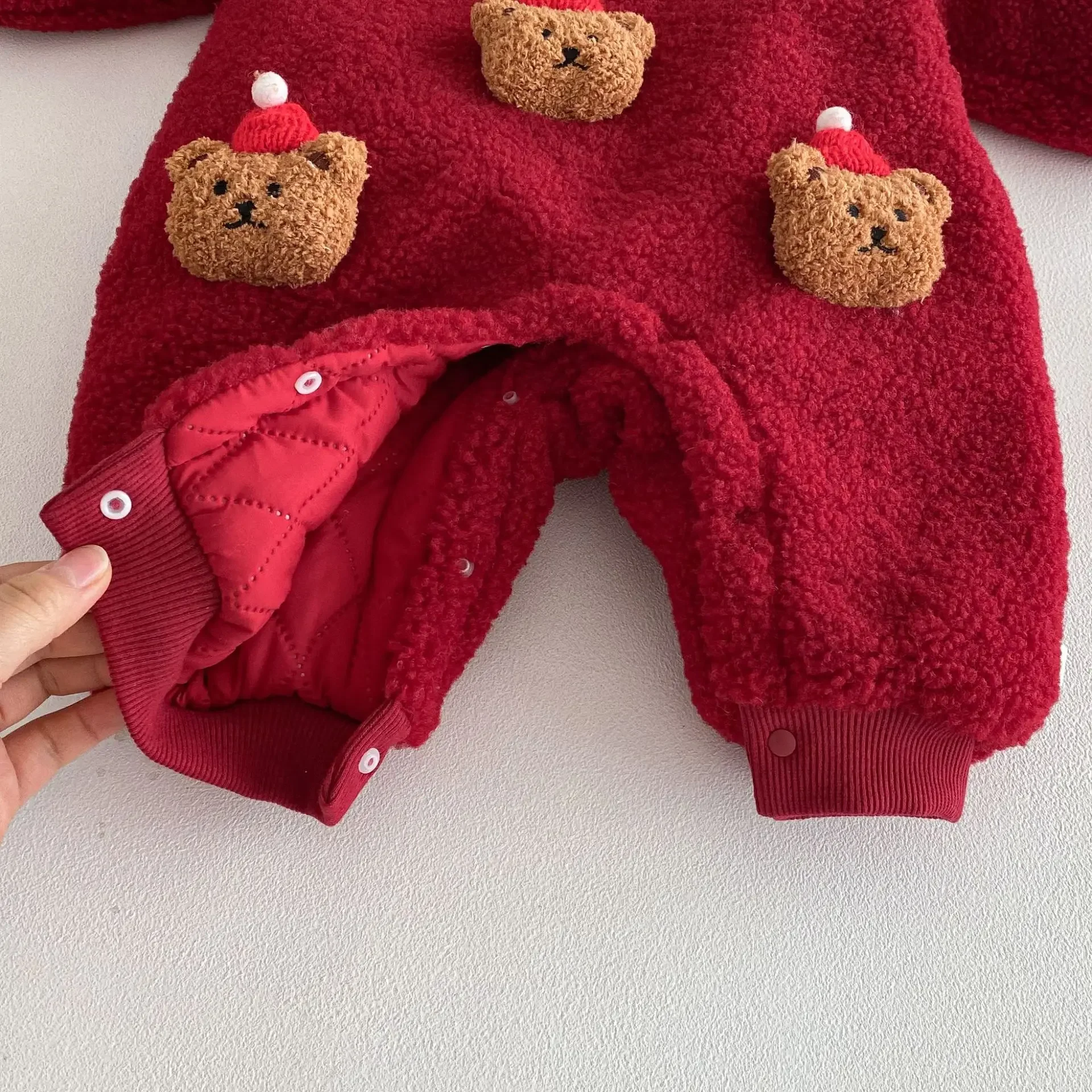 Weihnachten Baby Strampler Thermo Gepolsterte Onesie Teddybär Cartoon Infant Overall Winter Urlaub Neugeborenen Kleidung
