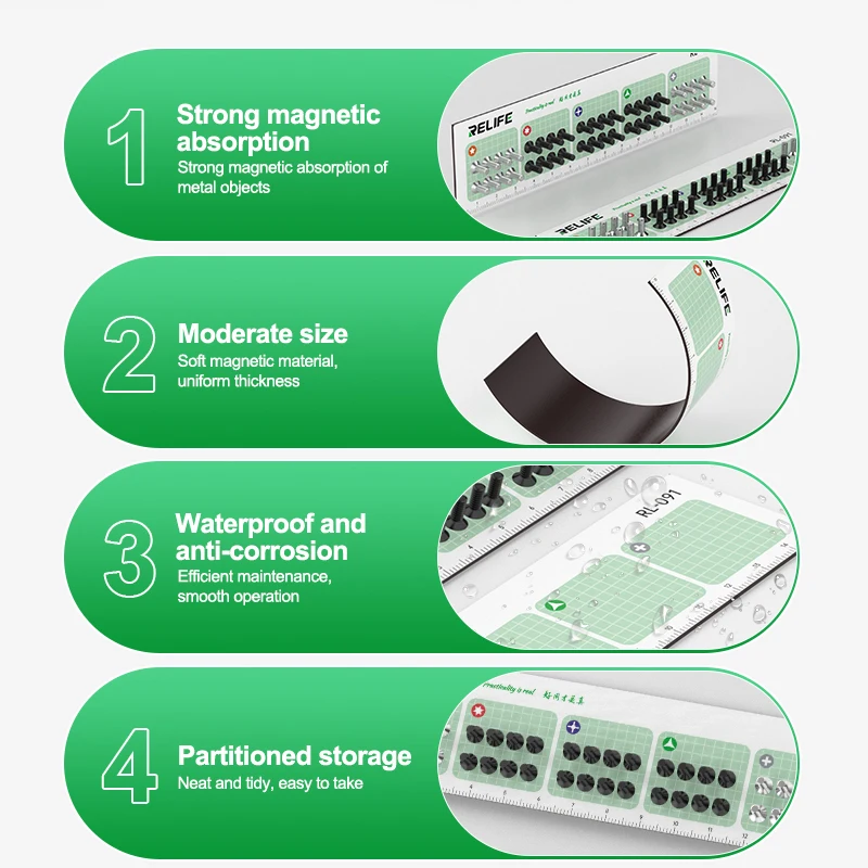 RELIFE RL-091 Screws Storage Pad Strong Magnetic Storage Partitioned Screw Storage Adsorb Screws to Prevent Loss Repair Tools