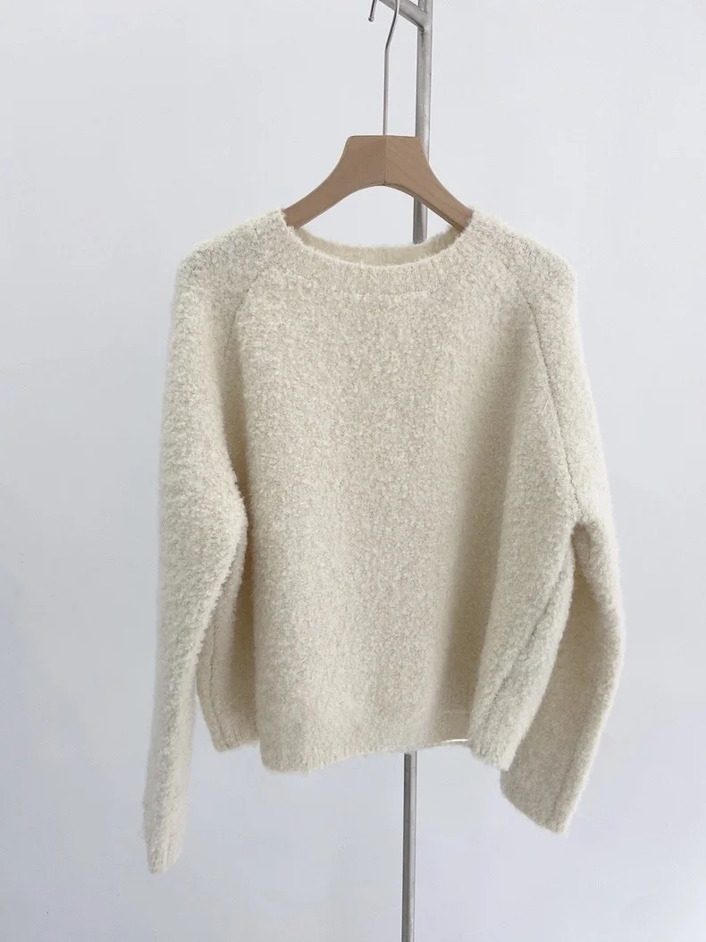 Ounce2025 الخريف لينة مريحة طويلة Sve محبوك سترة مرنة مريحة لون نقي Aosphere Sense المرأة Faion عادية...