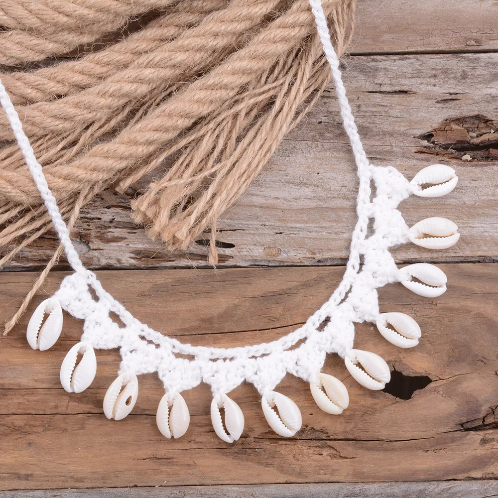 Women Shells Choker Necklaces Natural Sea Cowrie Shell Rope Chain Choker Necklace Summer Jewelry Girl Friendship Gifts Handmade