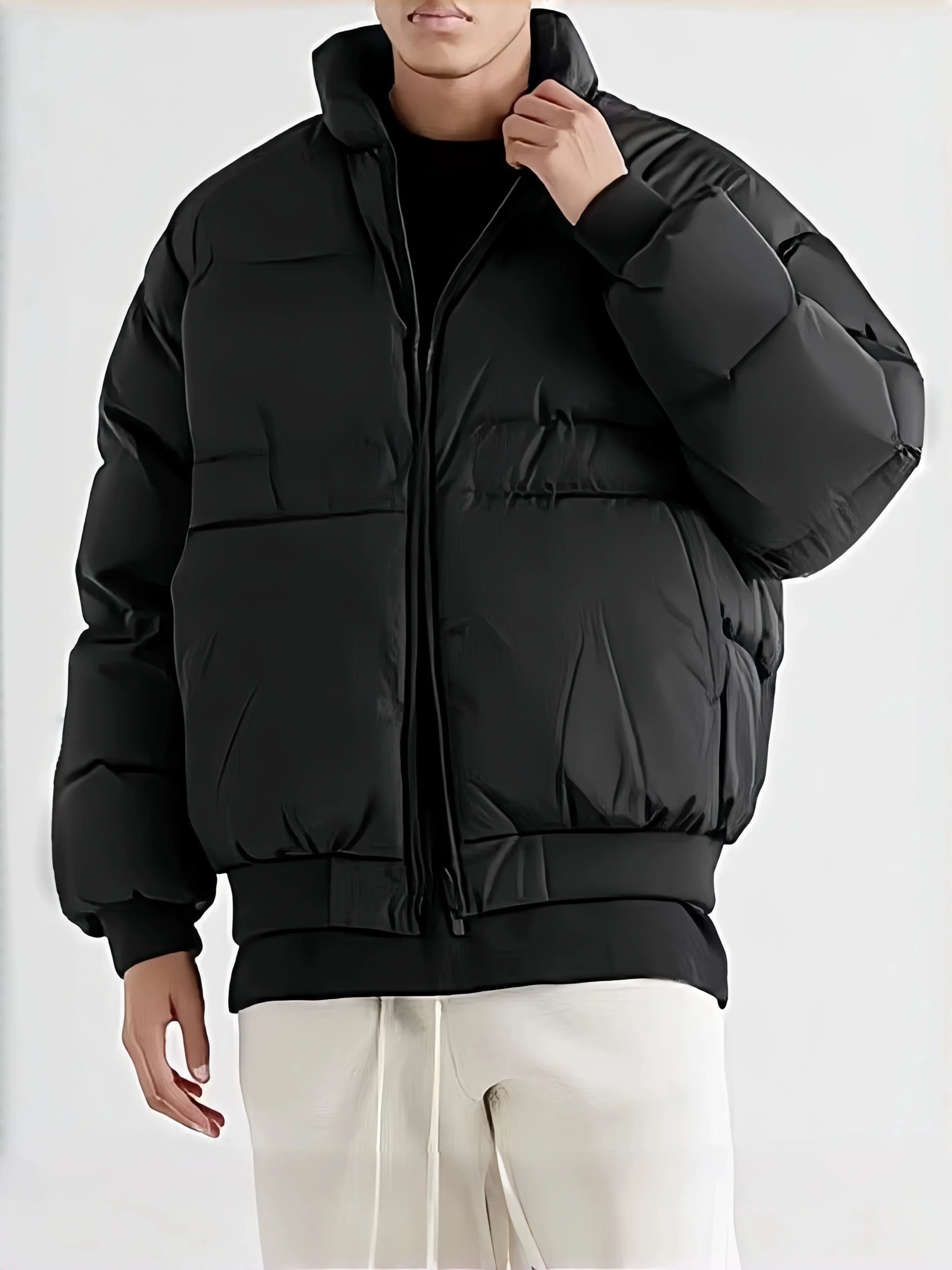 

Men's Thickened Loose Stand Collar down Jacket Winter Street Style High Fashion Brand American Style Long Sleeve Zipper Coat