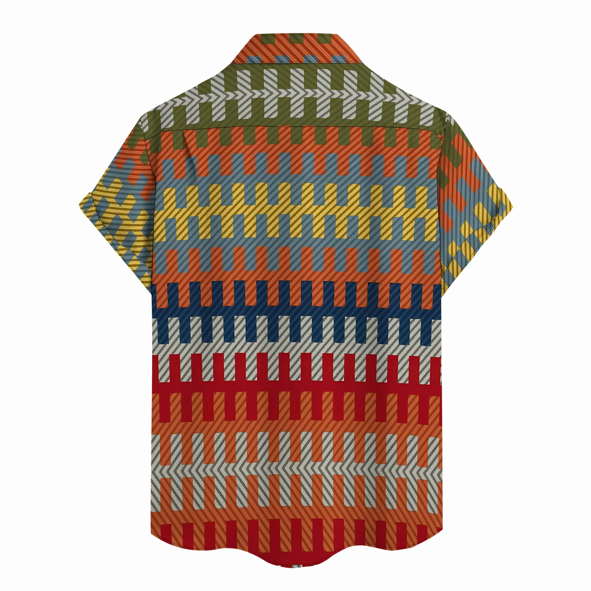 YEAE Colorful Weave Pattern Print Shirt for Men Summer Casual Short Sleeve Top