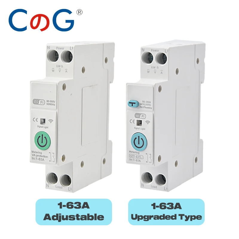 CG Tuya WiFi Smart Circuit Breaker DIN Rail 1P 63A Over/Under Voltage Protection MCB Smart Home Wireless Remote Control Switch