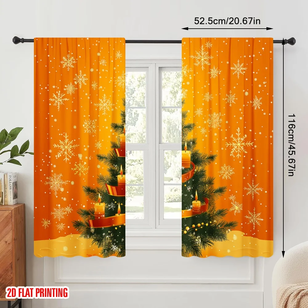 2pcs,2D plane printing Curtain Fabric Christmas Tree Candles Ornaments (3) Versatile Polyester Fabric (without rod) Gifts Use