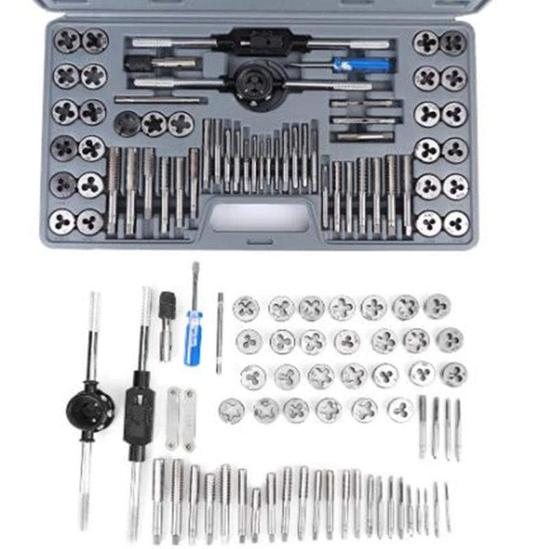 Tap and Die Set 60-Piece Threading Tool Inch & Metric Tap & Die Combination Set Rethreading Kit with Carrying Case