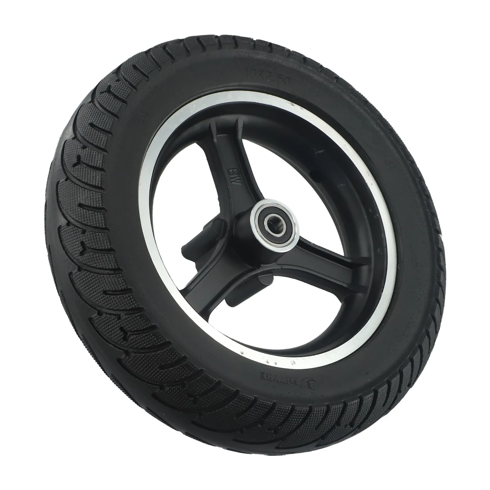 Solid Tire Electric Vehicles Replacement Rubber Spare Parts Tubeless 10X2.50 Wheel 25*6cm Aluminum Alloy Black