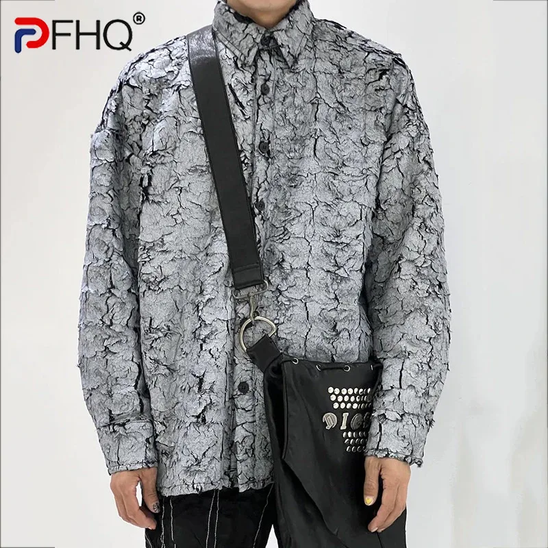 PFHQ Fashion Men's Thin Texture Jacket Turn-down Collar Worn-out Solid Color Loose Single Breasted Loose Male Coats 2025 21Z9124