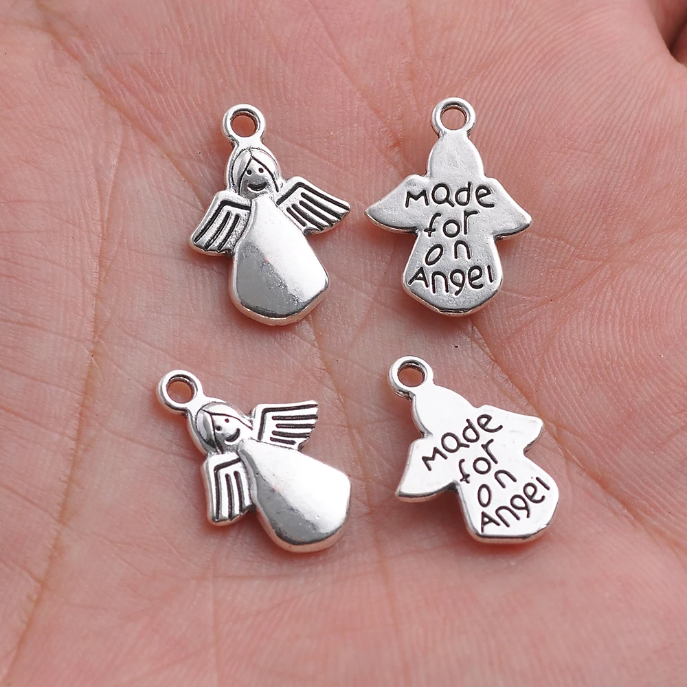 20 Double-Sided Angel Charms with English Engraved Text, Suitable for DIY Bracelets, Necklaces, and Earrings, Protective and Blessing Handmade Beaded Jewelry Accessories
