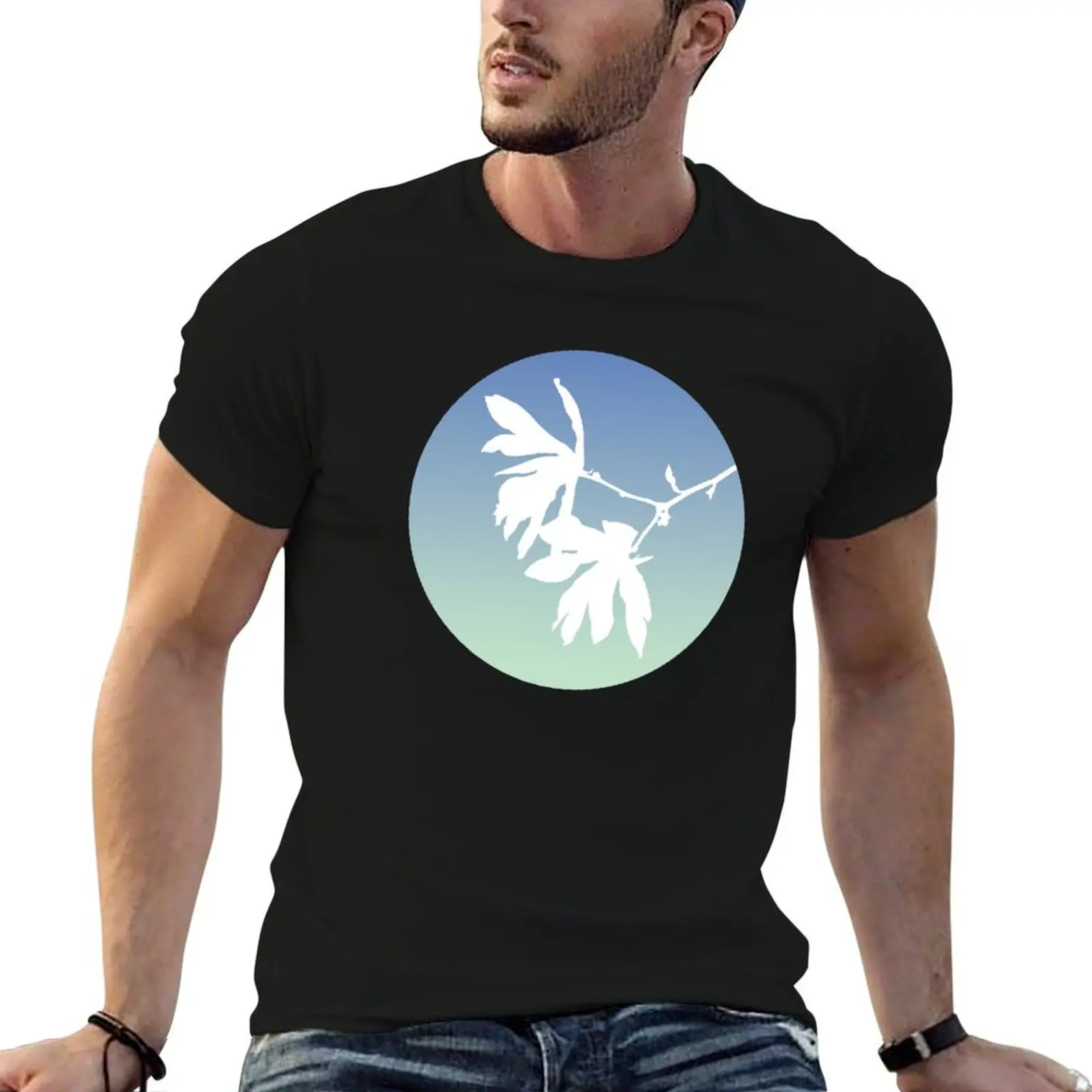 Magnolia Tree in Bloom in Bethlehem, Aqua Gradient T-Shirt No Iron Casual Short Sleeve Top