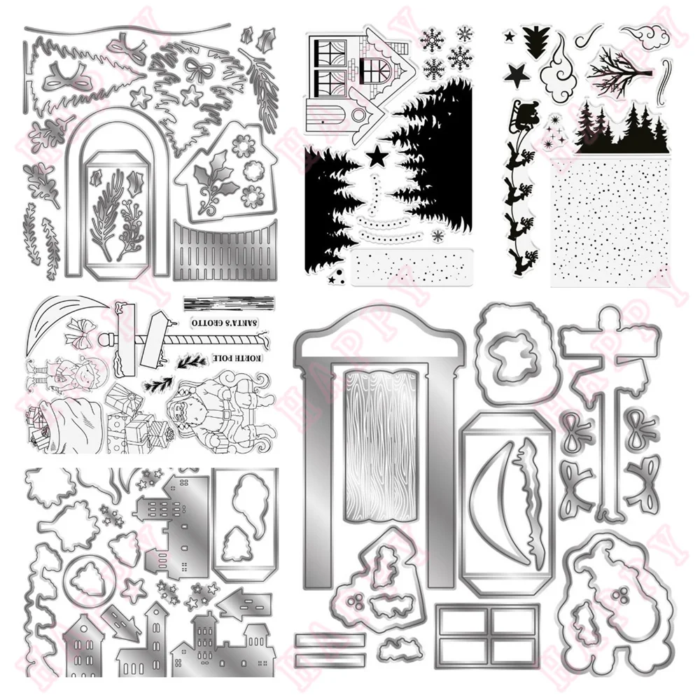 Christmas Santas Cottage Metal Cutting Dies Stamps Decoration For DIY Scrapbooking Diary Album Paper Template Card Embossing Han