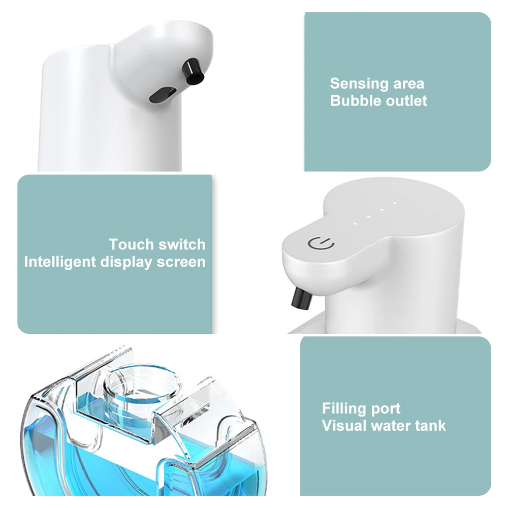 430ML Automatic Sensor Soap Dispenser Rechargeable 4 Gears Adjustable Wall Mounted Infrared Induction Foam Liquid Soap Dispenser