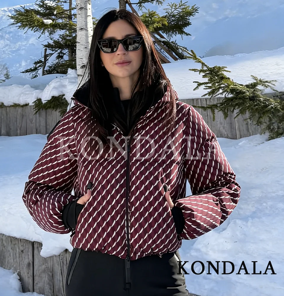 

Куртка KONDALA зимняя модная с принтом, утепленная, для женщин, в уличном стиле, на молнии, с капюшоном, новинка 2026 года, шикарная женская куртка для лыжного сезона