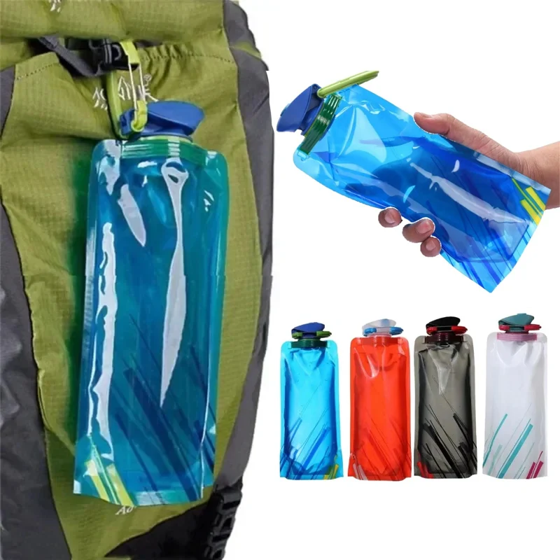 Image of Tragbarer, faltbarer Wasserbehälter, 700 ml, zusammendrückbarer Kunststoff-Trinkbeutel mit auslaufsicherer Kappe, perfekt für Outdoor-Abenteuer
