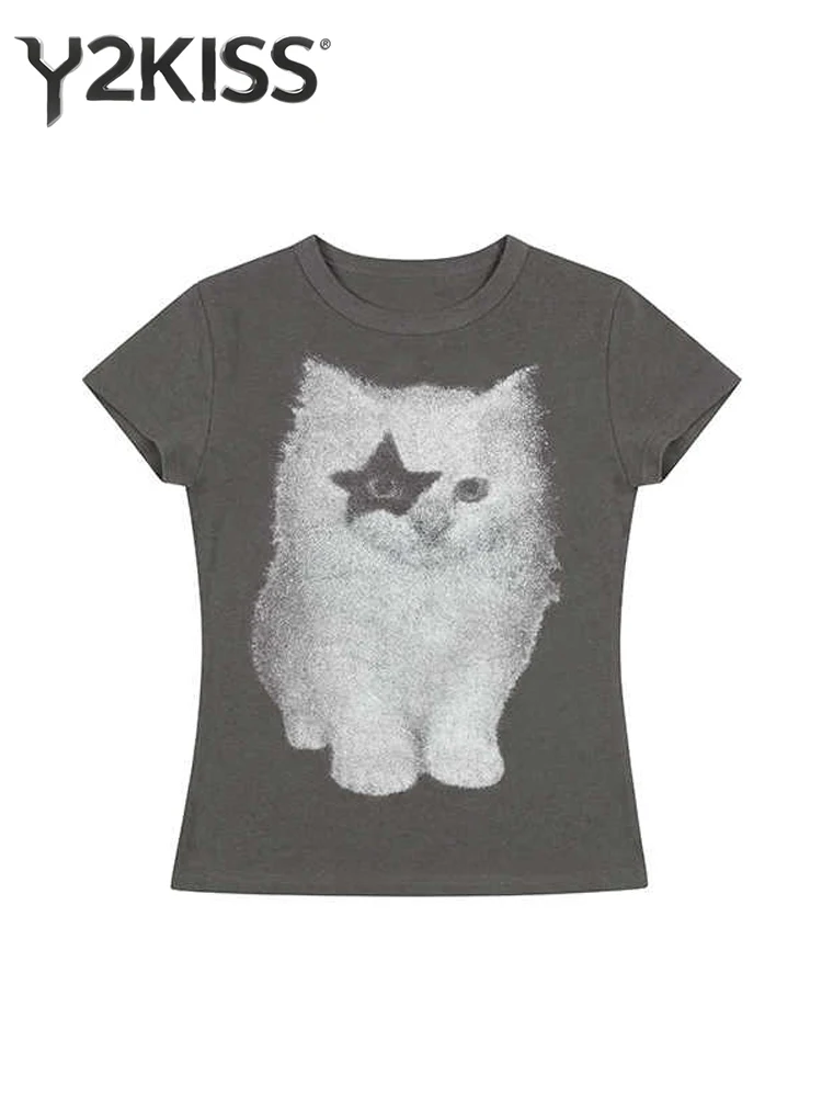 

Summer Women Y2k Shorts Sleeve Top Cute Core Korean American Retro 2000s Aesthetic Shoujo Slim O-Neck T-Shirt Gyaru Tees Gothic