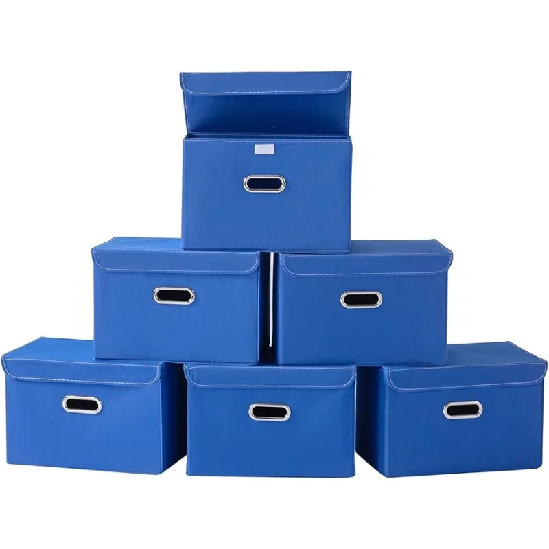 

Fabric Storage Cube Bins Foldable Organizer Container Collapsible Basket with Lids and Metal Handles, for Home, Bedroom, Closet