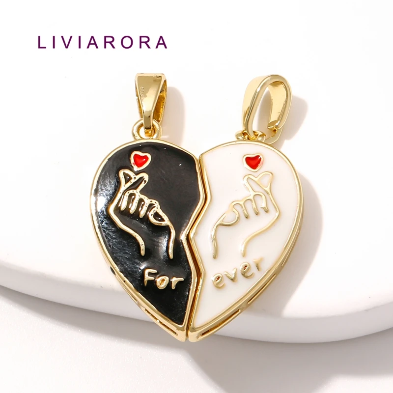 1/2Pcs 18K Gold Plated Brass Couple Heart Pendant,Enamel 