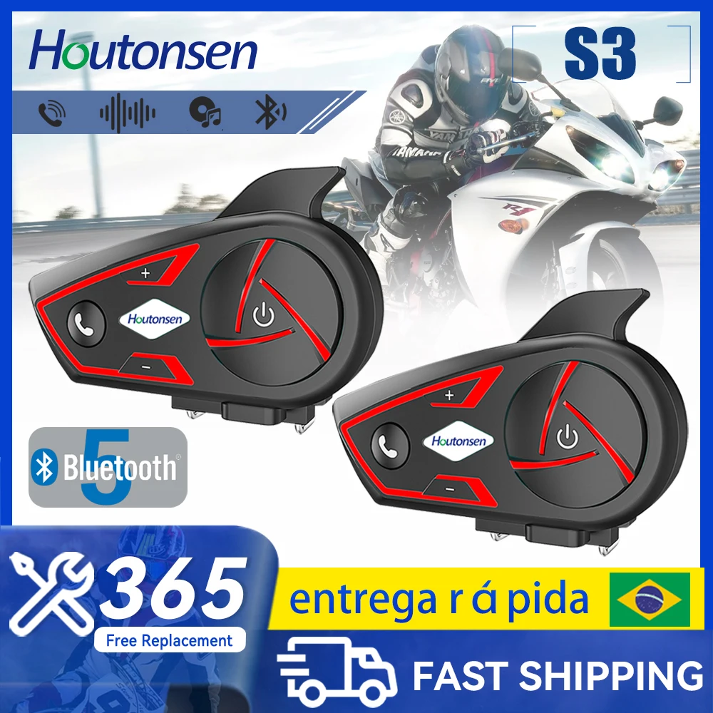 

Houtonsen S3 Motorcycle Helmet Bluetooth Headset Intercom Wireless 1000M Interphone RGB Tri-Color Ambient Light Waterproof
