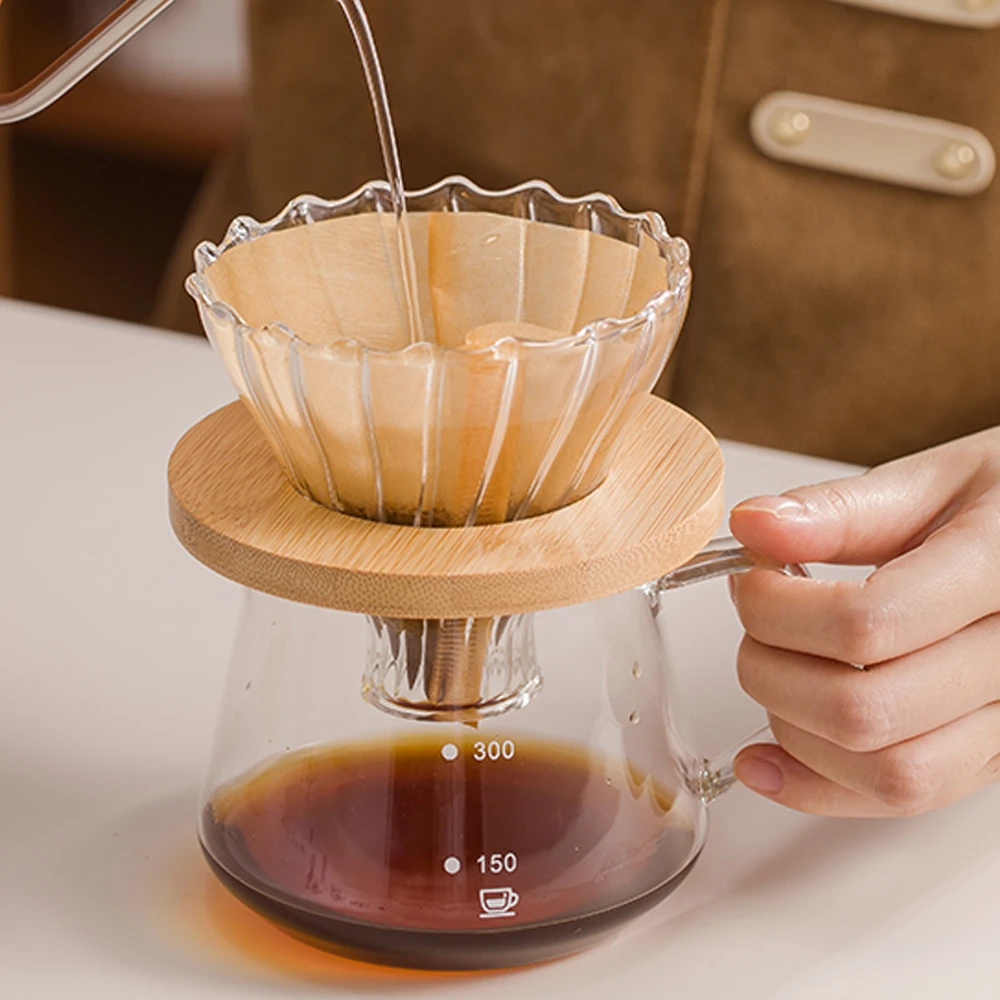 Pour Over Coffee Maker Set Glass Pot With Filter Coffee Dripper Brewer & Stainless Steel Gooseneck Kettle Coffee Filter Manual