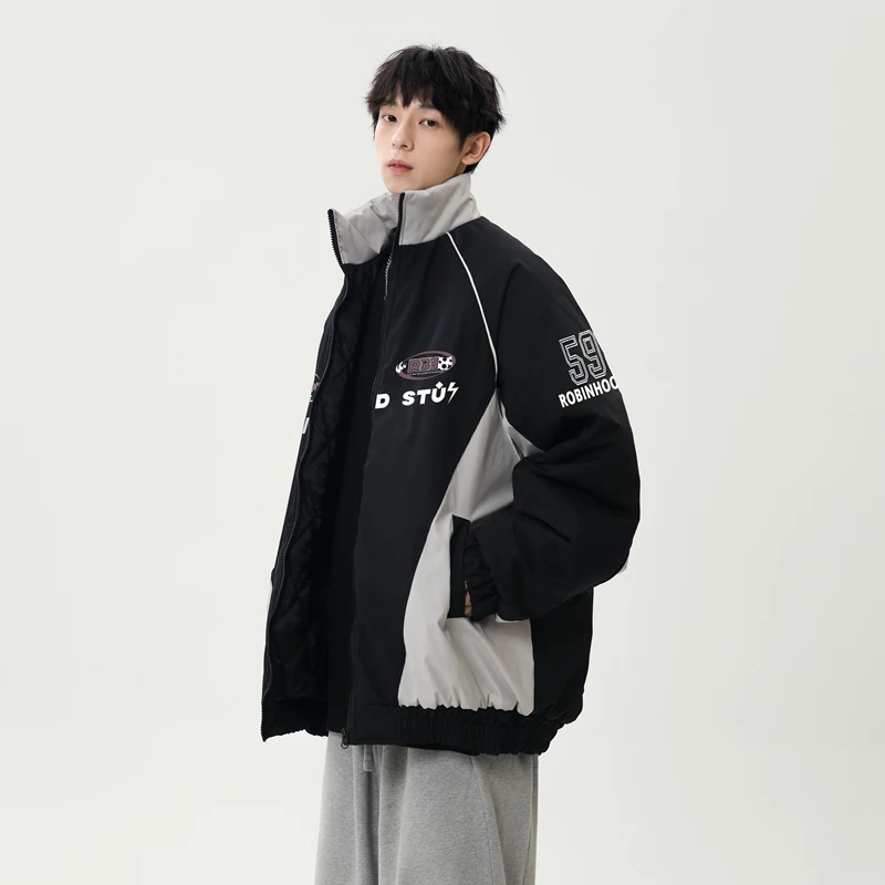 레트로 아메리칸 모터사이클 재킷 남성용 겨울 두꺼운 스탠드 칼라 면 의류 커플 스타일 면 재킷 보온