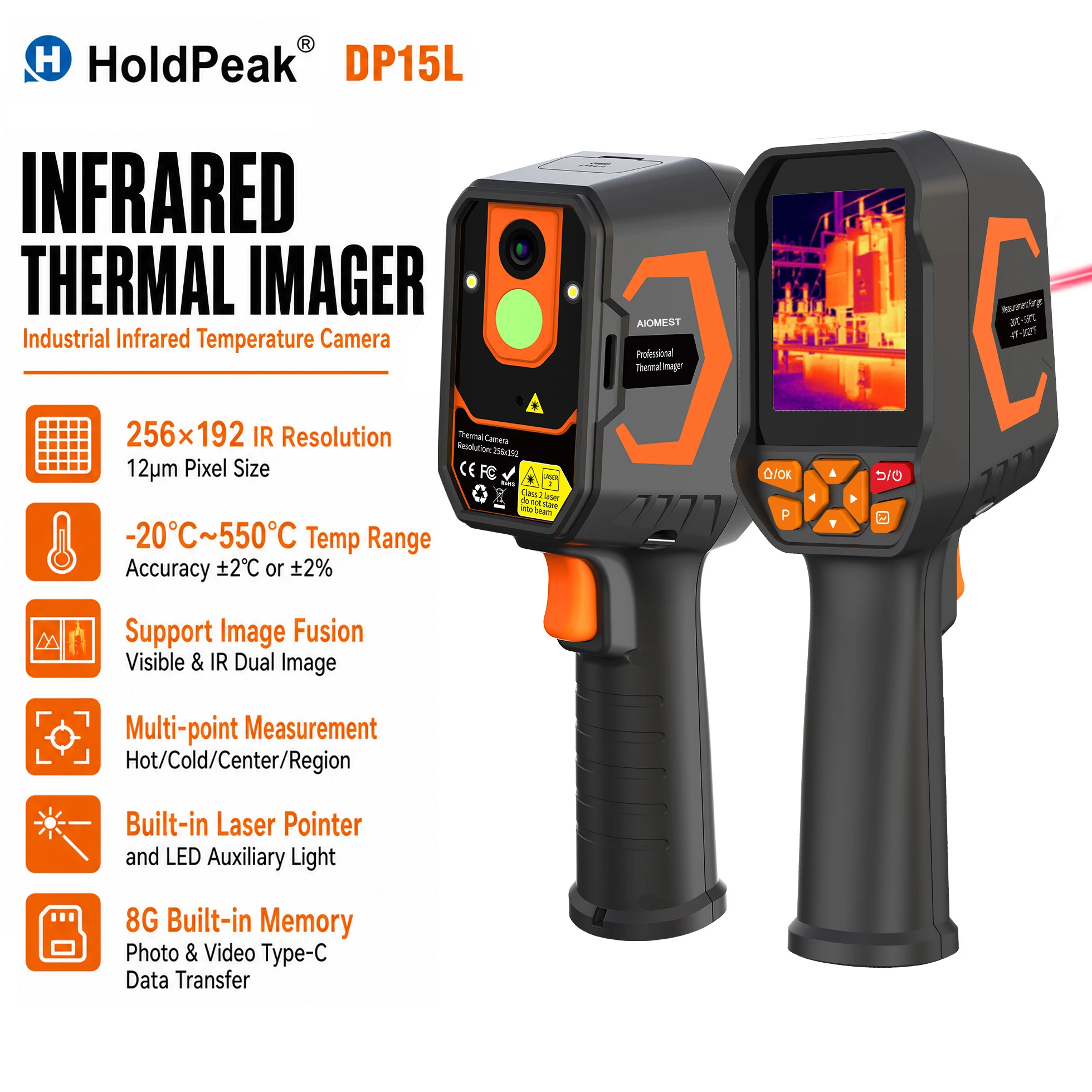DP15L 512x384 Thermal Camera, Industrial Infrared Imager for HVAC/Building Moisture Leak Detector, -4°F~1022°F 2MP PC Analysis