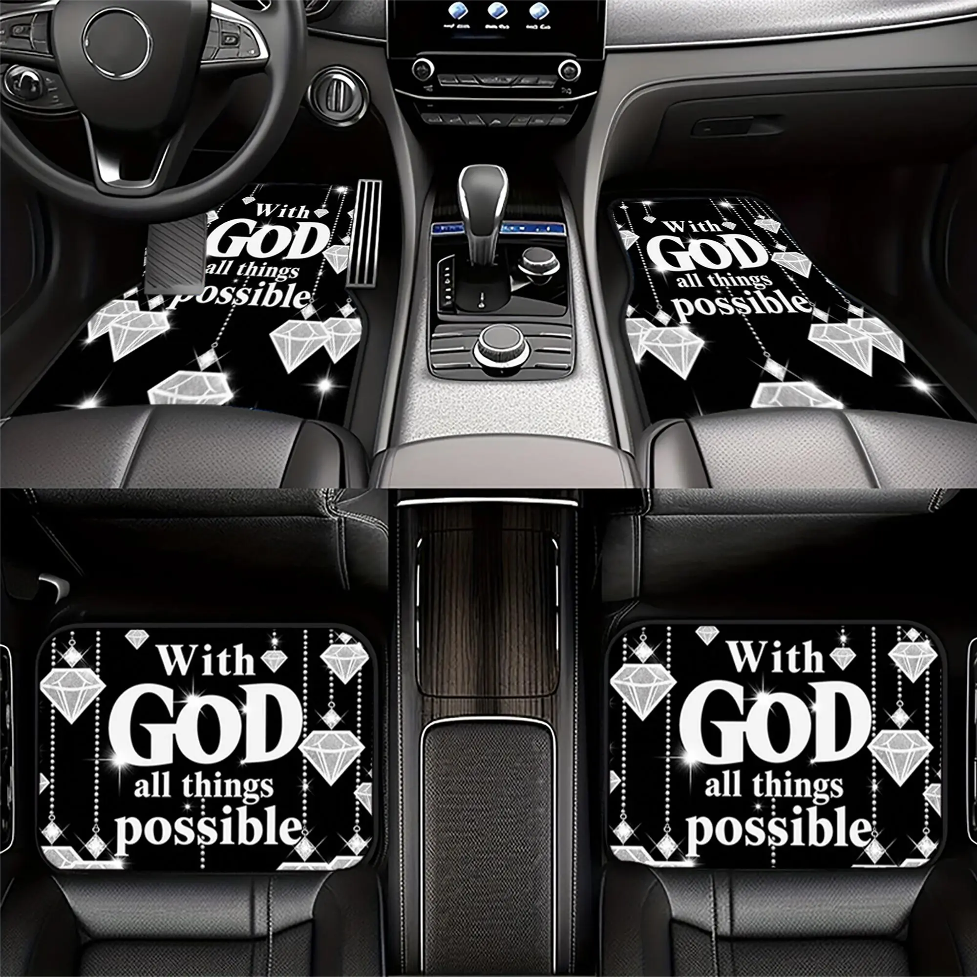 2pcs/4pcs Polyester Fiber Religious Car Floor Mats Suitable For All Vehicles,Print Faith With 