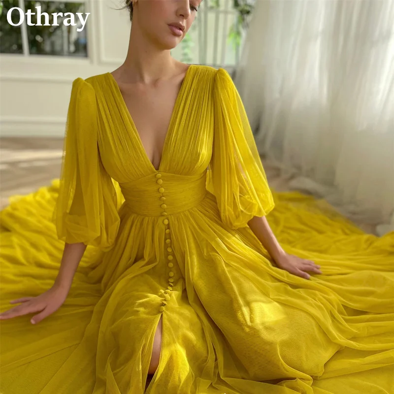 Othray 2025 New Long Sleeves Prom Dresses Buttons Elegant Lady Evening Gowns Special Occasion Wedding Party Dresses Vestidos