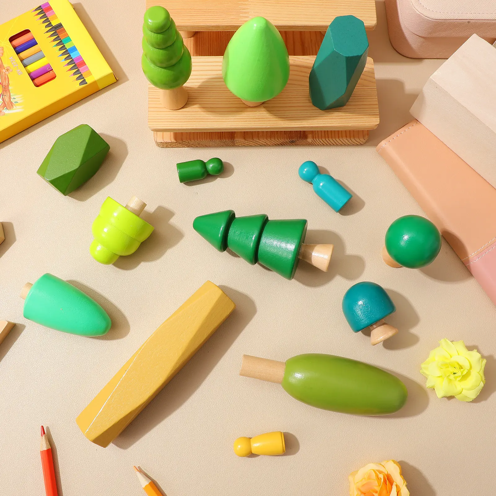 

1Set Miniature Wood Trees Preschool Educational Forest Plaything Natural Wooden Creative Colorful Toddler Cognition Gift