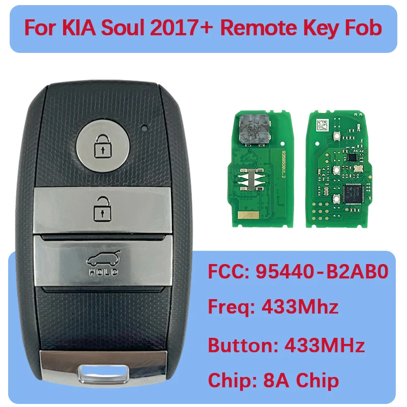 

CN051241 Aftermarket 3 кнопки смарт-ключ дистанционный чип 8А 433 МГц 95440-B2AB0 FG00050 для KIA Soul 2014-2018