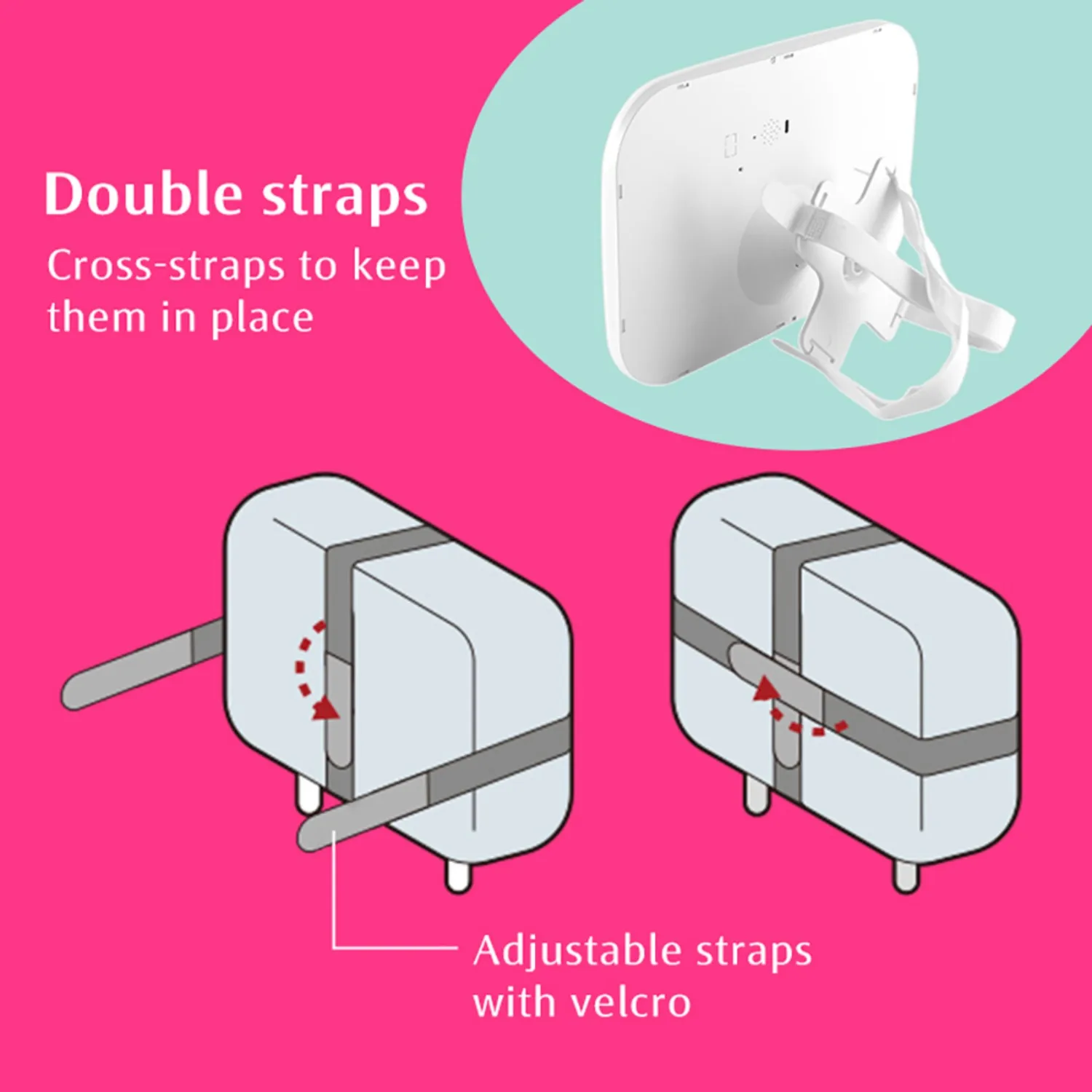 Babysicherer Steckspiegel mit umgebenden LED-Leuchten – bruchsicheres Acryl, Klettverschlusshalterung für Kinderzimmer und Kinderzimmer