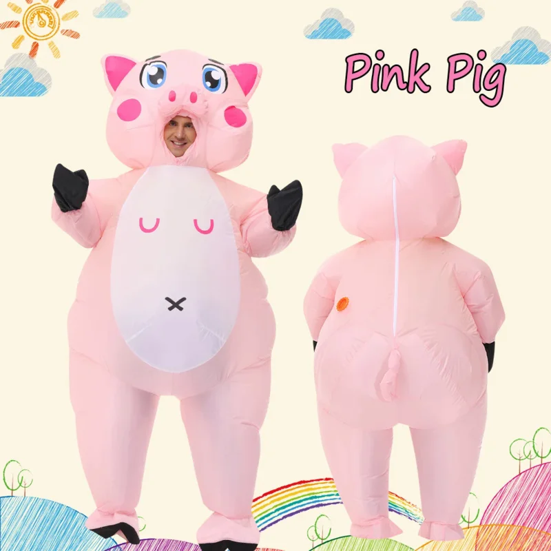 

2024 Christmas Role Play Suit Inflatable Costume Adult Kids Pink Pig Santa Claus Party Fancy Dress for Men Women