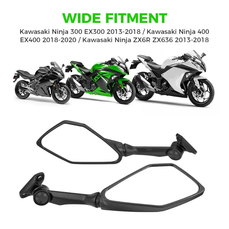 2Pcs Motorcycle Rear View Mirrors Folding Black Replacement for Ninja 300 250 ZX6R 636 300R EX300 ABS 2011‑2018  Motorcycle Part