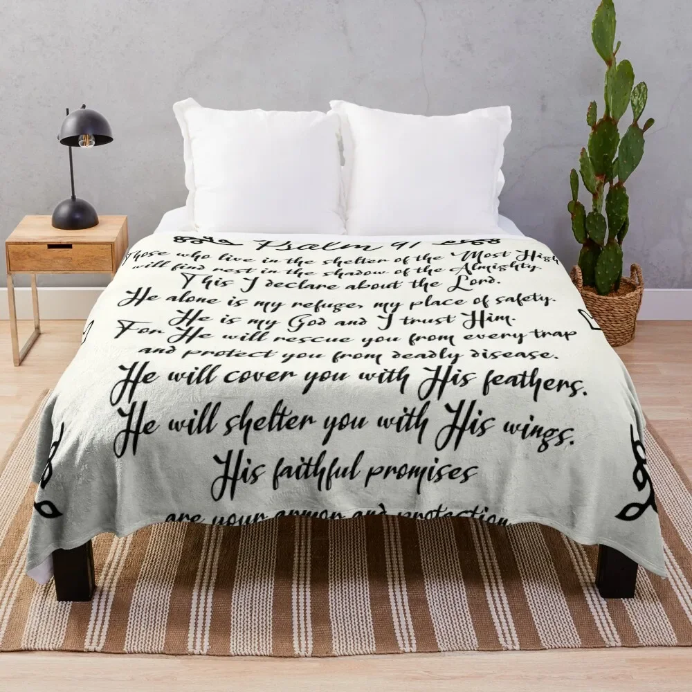 

Psalm 91 | Christian Inspirational Bible Verse Decorative Handwriting Throw Blanket Retros For Sofa Thin Fashion Sofas Blankets