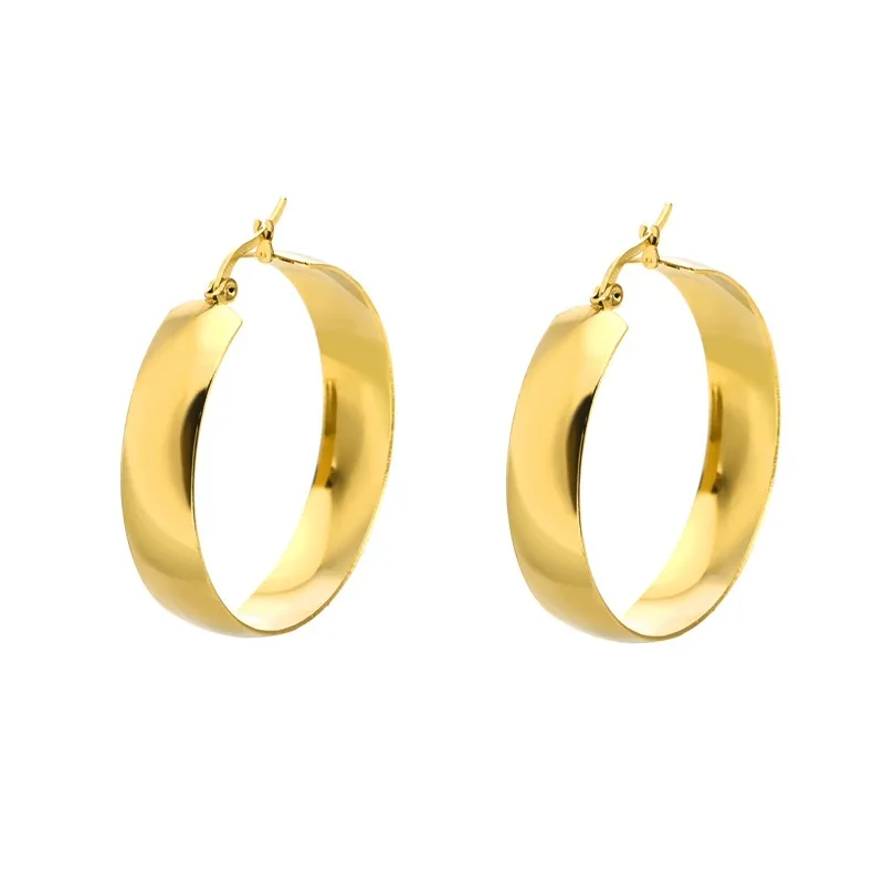 

Минималистичные простые серьги-кольца из нержавеющей стали для женщин, позолоченные широкие круглые женские украшения, модный подарок