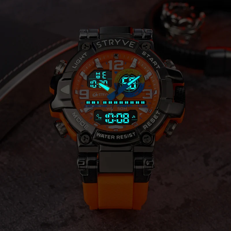 Nieuwe Stryve Horloge Voor Mannen Hoge Kwaliteit Digitale-Analoge Dual Beweging 5ATM Waterdichte Horloges Mode Sport Mannen horloge 8025