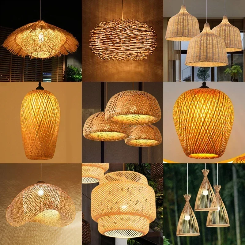 Lámpara colgante de bambú tejida a mano, accesorios de iluminación para decoración del hogar y restaurante, estilo chino, 18/19/30cm